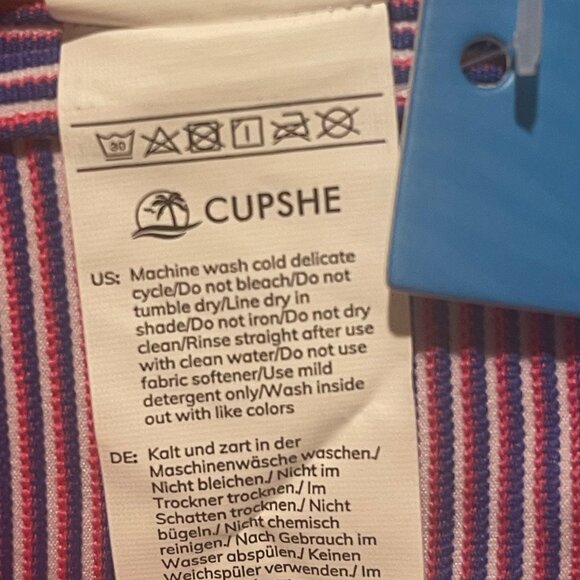 Cupshe XS Striped Bikini Set Blue Magenta 2 Piece V-Neckline High Waist Swimwear - Picture 7 of 8